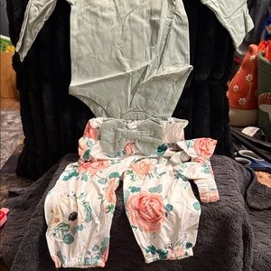 Floral Kids Matching Set - Mint Green and White